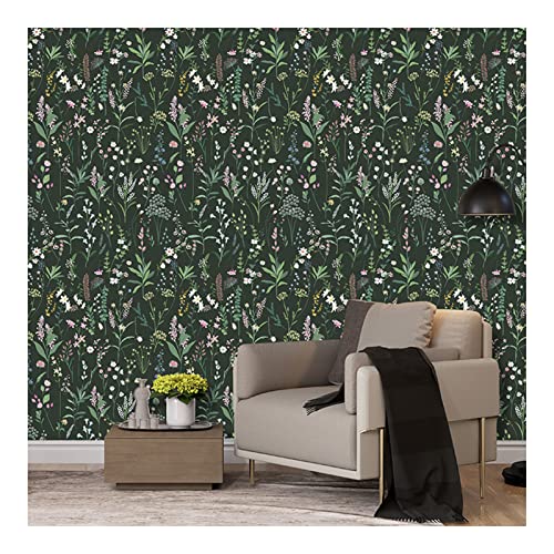 SWECOMZE Selbstklebende Tapete Blumen PVC Klebefolie Dekofolie mit Blumenmuster, Möbelfolie, Tapete, Selbstklebende Folie 44x300cm (Schwarz) von SWECOMZE