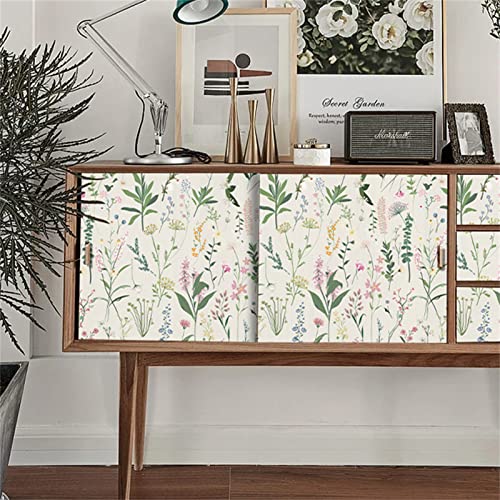 SWECOMZE Selbstklebende Tapete Blumen PVC Klebefolie Dekofolie mit Blumenmuster, Möbelfolie, Tapete, Selbstklebende Folie 44x300cm (Weiß) von SWECOMZE