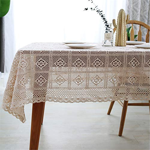 Spitze Tischdecke Handarbeit Aushöhlen Rechteck Tischdecke 100% Baumwolle Vintage Spitzeauflage Boho Hochzeit Tisch Dekor (D,140 * 220cm) von SWECOMZE