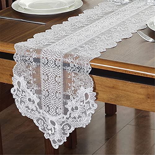 SWECOMZE Spitze Tischläufer,exquisiter Spitzenstoff mit Vintage-Stickerei, handgefertigt, perfekt für Hochzeit, Kaffee, Party-Dekoration,Abendessen Partys (Weiß,30 x 120 cm) von SWECOMZE