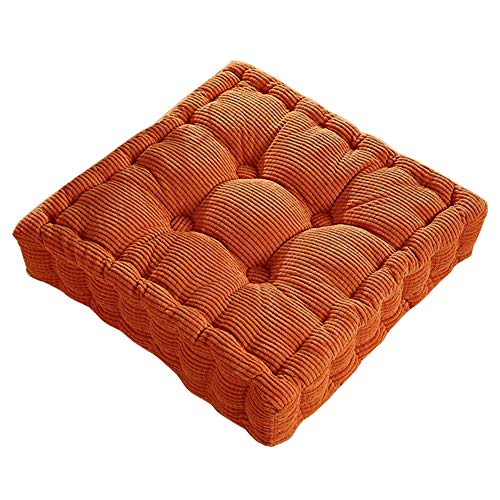 SWECOMZE Stuhlkissen Solid Color Corduroy Sitzkissen für Indoor und Outdoor Dicke Polsterung Steppkissen/Bodenkissen (Orange, 45X45X10cm) von SWECOMZE