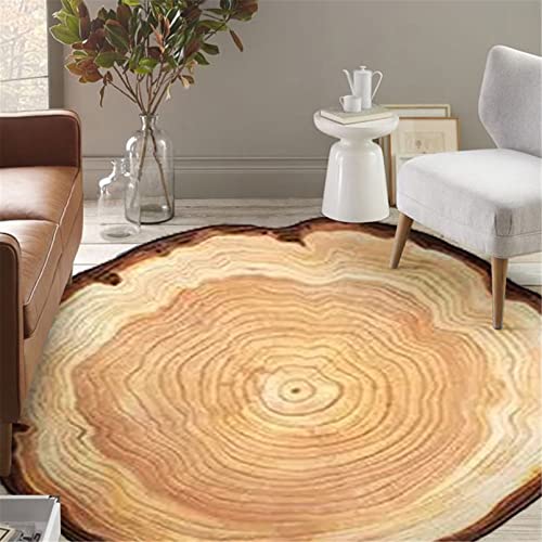 SWECOMZE Teppich rutschfeste Holzoptik Runde 3D Printed Annual Ring Teppiche für Schlafzimmer Wohnzimmer Deco (Holzfarbe,80cm) von SWECOMZE