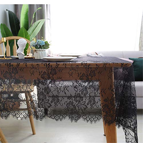 SWECOMZE Tischdecke, Makramee Spitze Blumenmuster Tischtuch Vintage Spitzeauflage Abwaschbar Party Boho Hochzeit Tisch Dekor (Schwarz,100 * 145cm) von SWECOMZE