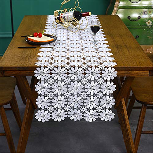 SWECOMZE Tischdecke Vintage Boho Weiße Blumen Spitze Makramee Tischdecken Handmade Crochet Lace Tischläufer für Hochzeit Dekor (40 x 180cm) von SWECOMZE