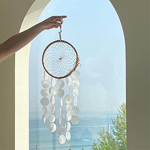 SWECOMZE Traumfänger Windspiele aus Perlmutt, Weiß Natürliche Schale Capiz-Muschel Girlande Glockenspiel Fensterschmuck Mobile für Fenster, Wand von SWECOMZE