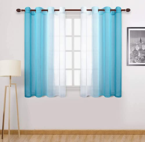 SWECOMZE Voile Gardinen Vorhang halbtransparent mit Ösen in Leinenoptik Gardinen Schals Dekoschals für Wohnzimmer Schlafzimmer Kinderzimmer, 2er Set (Blau,H 160 x B 132 cm) von SWECOMZE