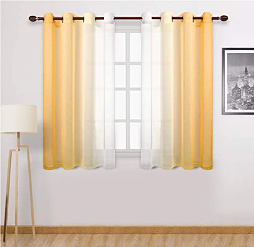 SWECOMZE Voile Gardinen Vorhang halbtransparent mit Ösen in Leinenoptik Gardinen Schals Dekoschals für Wohnzimmer Schlafzimmer Kinderzimmer, 2er Set (Gelb,H 183 x B 132 cm) von SWECOMZE