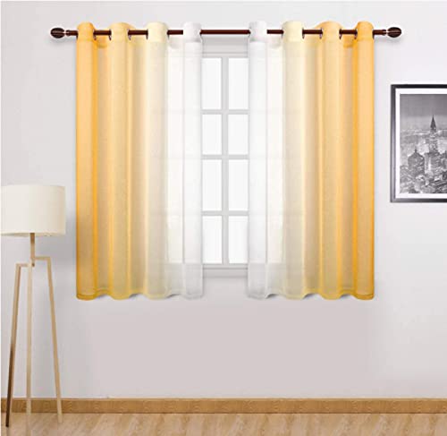 SWECOMZE Voile Gardinen Vorhang halbtransparent mit Ösen in Leinenoptik Gardinen Schals Dekoschals für Wohnzimmer Schlafzimmer Kinderzimmer, 2er Set (Gelb,H 244 x B 132 cm) von SWECOMZE