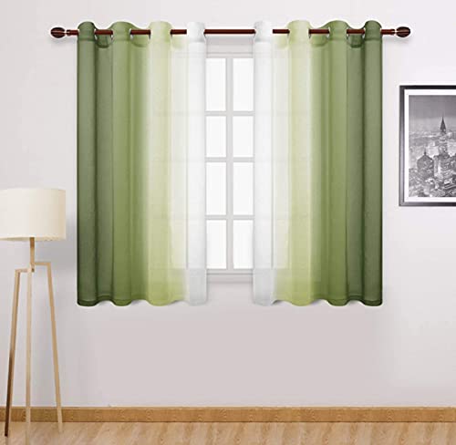 SWECOMZE Voile Gardinen Vorhang halbtransparent mit Ösen in Leinenoptik Gardinen Schals Dekoschals für Wohnzimmer Schlafzimmer Kinderzimmer, 2er Set (Grün,H 214 x B 132 cm) von SWECOMZE