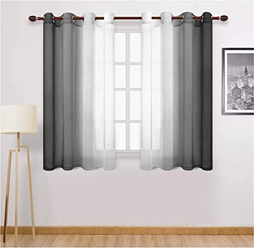 SWECOMZE Voile Gardinen Vorhang halbtransparent mit Ösen in Leinenoptik Gardinen Schals Dekoschals für Wohnzimmer Schlafzimmer Kinderzimmer, 2er Set (Schwarz,H 160 x B 132 cm) von SWECOMZE