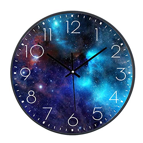 SWECOMZE Wanduhr Lautlos, 25cm, Kinderwanduhr, Zifferblatt mit Galaxie Sterne Weltraum Sternenhimmel, 10 Zoll Kinder Wanduhr Deko für Wohnzimmer Kinderzimmer (039) von SWECOMZE