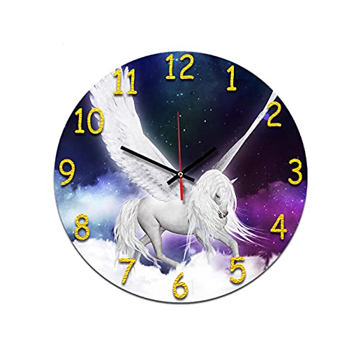 SWECOMZE Wanduhr Ohne Tickgeräusche, Leise Wanduhr,Wanduhr Einhorn Wandkunst Dekor Stille Randlose Wanduhr Fürs Wohnzimmer Und Home (Style A) von SWECOMZE