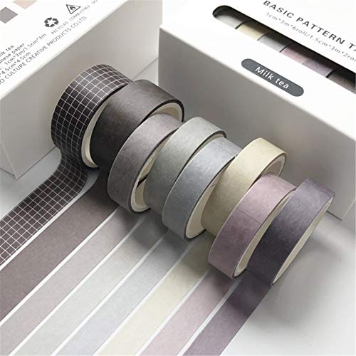 SWECOMZE Washi Tape Set, 8 Rolls Masking Tape Klebeband bunt für Scrapbooking DIY Handwerk Grundlegendes Muster (Style L) von SWECOMZE