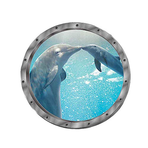 Wandtattoo Wandaufkleber 3D Fenster Delphin Schildkröten Unterwasserwelt Delfine Marine Wohnzimmer Schlafzimmer Kinderzimmer Deko (Delphin) von SWECOMZE