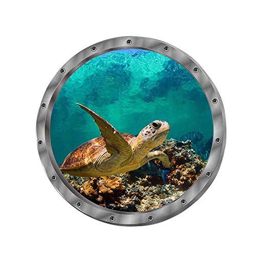 Wandtattoo Wandaufkleber 3D Fenster Delphin Schildkröten Unterwasserwelt Delfine Marine Wohnzimmer Schlafzimmer Kinderzimmer Deko (Schildkröten) von SWECOMZE