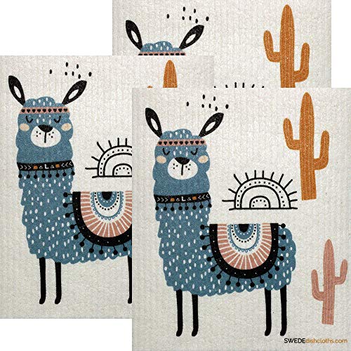 SWEDEdishcloths - Zellulose-Schwamm-Geschirrtücher - Set mit 3 blauen Lama-Geschirrtüchern von SWEDEdishcloths