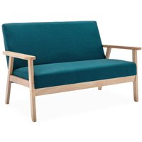 Sweeek - 2-Sitzer Sitzbank mit Stoffbezug und Holzbeinen, Polyester, Wasserblau von SWEEEK