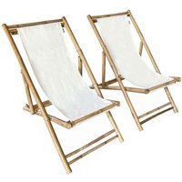Sweeek - 2er-Set Gartenliegen aus Bambus, klappbar, Liegefläche aus Stoff Sweeek - 2er-Set Gartenliegen aus Bambus, klappbar, Liegefläche aus Stoff von SWEEEK