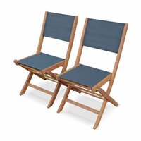 Sweeek - 2er Set Gartenstühle Klappstühle, Holz und Textilene Anthrazit / Anthrazit von SWEEEK