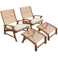 Sweeek - 2er Set Gartenstühle mit Fußstütze Teak / Beige Sweeek - 2er Set Gartenstühle mit Fußstütze Teak / Beige von SWEEEK