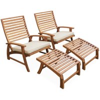 2er Set Gartenstühle mit Fußstütze Teak / Beige - Teak - Sweeek von SWEEEK