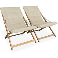 Sweeek - 2er Set Liegestühle aus Holz, klappbar, gepolsterte Sitzfläche von SWEEEK