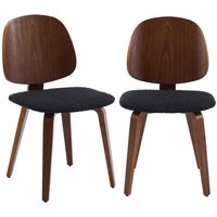 2er-Set Stühle, gewölbtes Holz mit Dekor und Bouclé-Bezug - Sweeek 2er-Set Stühle, gewölbtes Holz mit Dekor und Bouclé-Bezug - Sweeek von SWEEEK