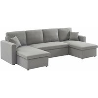 4-Sitzer Wohnlandschaft, mit Schlaffunktion und Stoffbezug, Stoff, Hellgrau - Sweeek von SWEEEK