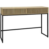 Moderne Konsole mit 2 Schubladen in geriffeltem Holzdekor und schwarzem Metall - Sweeek von SWEEEK