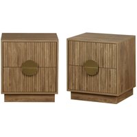 Sweeek - Nachttisch mit 2 Schubladen in Mangoholzoptik mit Rillen (2er-Set) von SWEEEK