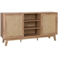 Sweeek - Sideboard mit 2 Schiebetüren und Regalen in Holzoptik und Rohrgeflecht, 150cm von SWEEEK