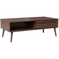 Skandinavischer Couchtisch Schiebetüren geriffeltes Holzdekor - Sweeek Skandinavischer Couchtisch Schiebetüren geriffeltes Holzdekor - Sweeek von SWEEEK