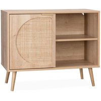 Skandinavisches Sideboard mit Holzdekor und abgerundetem Rohrgeflecht 1 Tür 80cm - Natur - Sweeek von SWEEEK