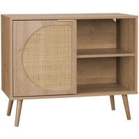 Skandinavisches Sideboard mit Holzdekor und abgerundetem Rohrgeflecht 1 Tür 80cm - Sweeek von SWEEEK