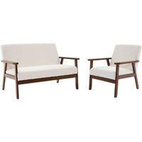 Sweeek - 2-Sitzer-Banksofa und Sessel mit Bouclé-Stoff, Füße in nussbaumfarben hell von SWEEEK