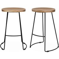 Sweeek - 2er-Set Barhocker aus Mangoholz und Stahl, Fußstütze, 65 cm Sweeek - 2er-Set Barhocker aus Mangoholz und Stahl, Fußstütze, 65 cm von SWEEEK