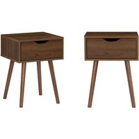 Sweeek - 2er-Set Nachttisch mit nussfarbenem Holzdekor, 1 Schublade von SWEEEK