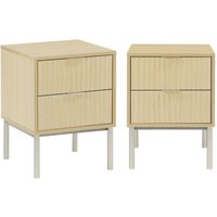 Sweeek - 2er-Set Nachttische mit geriffeltem Holzdekor und Metall von SWEEEK