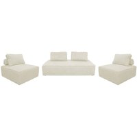 Sweeek - 2er-Set Sessel und 2-Sitzer Sofa mit Cordbezug, Cord, Creme Sweeek - 2er-Set Sessel und 2-Sitzer Sofa mit Cordbezug, Cord, Creme von SWEEEK