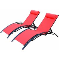 Sweeek - 2er Set Sonnenliegen aus Aluminium und Textilene Anthrazit / Corail von SWEEEK