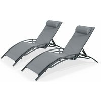 Sweeek - 2er Set Sonnenliegen aus Aluminium und Textilene Anthrazit / Grau von SWEEEK