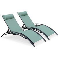 Sweeek - 2er Set Sonnenliegen aus Aluminium und Textilene Anthrazit / Graugrün von SWEEEK