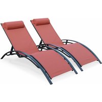 Sweeek - 2er Set Sonnenliegen aus Aluminium und Textilene Anthrazit / Terrakotta von SWEEEK