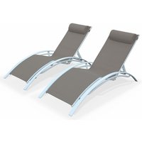Sweeek - 2er Set Sonnenliegen aus Aluminium und Textilene Weiß / Taupe von SWEEEK
