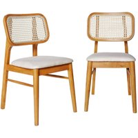 2er-Set Stühle aus Hevea-Holz, Rohrgeflecht und Stoff Eichenfarben / Beige - Sweeek von SWEEEK