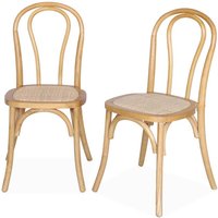 Sweeek - 2er Set Stühle aus Holz und Rattan mit abgerundeter Rückenlehne Sweeek - 2er Set Stühle aus Holz und Rattan mit abgerundeter Rückenlehne von SWEEEK