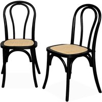 Sweeek - 2er Set Stühle aus Holz und Rattan mit abgerundeter Rückenlehne von SWEEEK