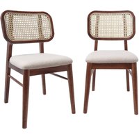 Sweeek - 2er-Set Vintage-Stühle aus Heveaholz mit Rohrgeflecht und Bouclé-Sitz Nussbaumfarben / Crème Sweeek - 2er-Set Vintage-Stühle aus Heveaholz mit Rohrgeflecht und Bouclé-Sitz Nussbaumfarben / Crème von SWEEEK