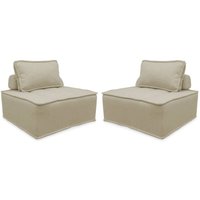 Sweeek - 2er Set modulierbare Sessel ohne Armlehne, kapitoniert, Stoff, Beige von SWEEEK