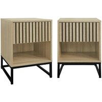 Sweeek - 2er-Set zeitgenössische Nachttische mit geriffelter Holzoptik 1 Schublade Sweeek - 2er-Set zeitgenössische Nachttische mit geriffelter Holzoptik 1 Schublade von SWEEEK